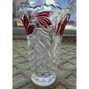 German Ruby Red Floral Lead Crystal Anna Hutte Bleikristall 6" Vase Home Decor